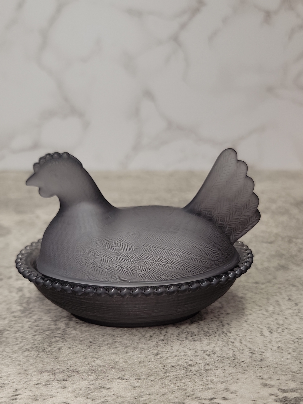 Grey Glass Hen on a nest HON